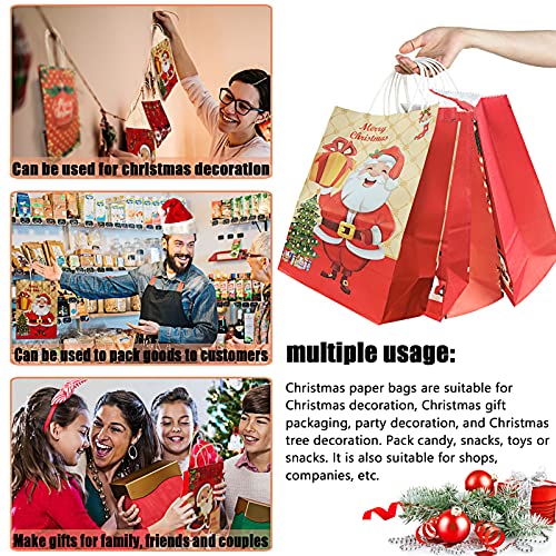 Geschenktüten weihnachten, 12 Stücke Weihnachts Kraft Geschenktaschen Kraftpapier Verpackung Weihnachten Geschenk Papiertueten, Santa Geschenktüte Tote Bag für Geschenke Party (A)