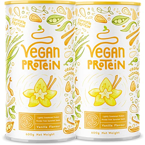 Vegan Protein - VANILLE - Pflanzliches Proteinpulver aus gesprossten Reis, Erbsen, Sojabohnen, Leinsamen, Amaranth, Sonnenblumen- und Kürbiskernen - 1,2kg Pulver