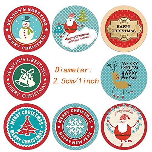 Tuofang Weihnachtsaufkleber Rolle, 1000 Stück Weihnachtsaufkleber, Rund Geschenk-Aufkleber, Weihnachtsgeschenke Sticker Etiketten, für Geschenktüten Papiertüten Weihnachtskarten (2.5cm)