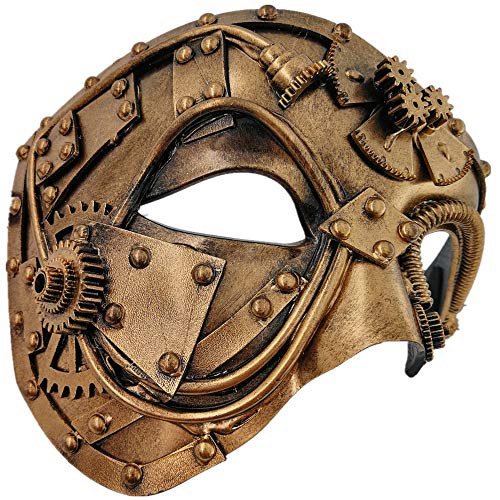 Ubauta Steampunk Metall Cyborg Venezianische Maske,Gold Maskerade Maske für Halloween Kostümparty/Phantom der Oper/Karneval Ball