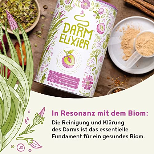 Darm-Elixier - Symbiotika mit Ballaststoffen und Alphabiom® Kulturen-Komplex, Flohsamenschalen, Inulin, Fenchel, Pektine, Klettenfrucht, Süßholzwurzel, Ohne Süßstoffe oder Aromen - 450 Gramm Pulver