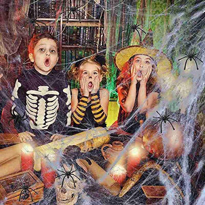 1000sqft riesiges gefälschtes Spinnennetz mit extra 80 gefälschten Spinnen Halloween Dekorationen für drinnen und draußen, gruseliges großes Super Stretch Spinnenband