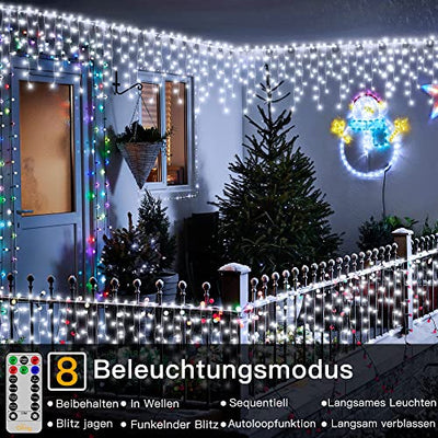 Weihnachtsbeleuchtung Außen - Ollny 15M 594 LED Eisregen Lichterkette Außen mit Fernbedienung Wasserdicht 8 Leuchtmodi Lichterkette Außen weiß für Balkon Fenster Haus Pavillon Terrasse Weihnachtsdeko