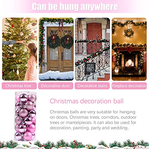 Weihnachtskugeln Baumschmuck, Glas Christbaumkugeln 24 Stück Dekokugeln Weihnachten, Matt Glänzend Glitzernd Dekokugeln für Party, Weihnachten Hochzeitsfest, Weihnachtsschmuck (Rosa)