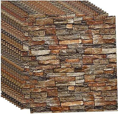 3D Tapete Ziegelstein Wandverkleidung Wandpaneele selbstklebend - Wandverkleidung in Steinoptik Wandpaneele gepolstert 3D Effekt Wohnzimmer(Color:Brick Yellow,Size:80pcs)