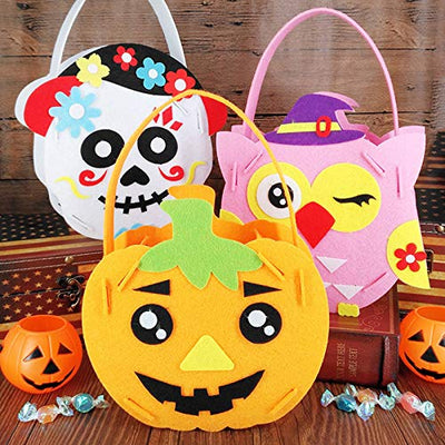 BELIOF 6 Pcs Halloween Taschen Süßes oder Saures Taschen Halloween Beutel für Süßigkeiten Kinder Halloween Korb Süßigkeiten Tüte Geschenktüten Kürbis Eule Fledermaus Schädel Element Trick or Treat Bag