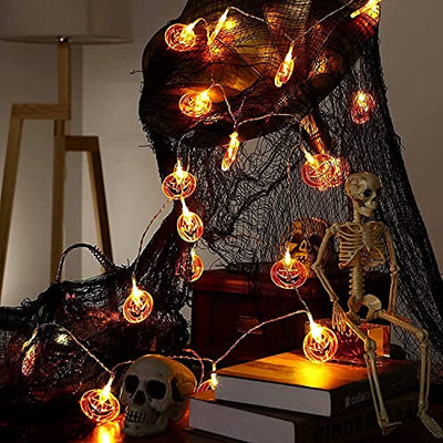 Halloween LED Lichterkette,3 Stück 3M 20 LED Lichterkette außen,2 Modi Lichterkette Halloween Deko Kürbis, Geister, Fledermaus Anhänger Lichter mit Batteriebetrieben für Halloween Deko Party Garten