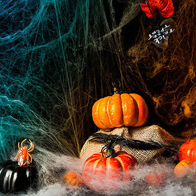 1000sqft riesiges gefälschtes Spinnennetz mit extra 80 gefälschten Spinnen Halloween Dekorationen für drinnen und draußen, gruseliges großes Super Stretch Spinnenband