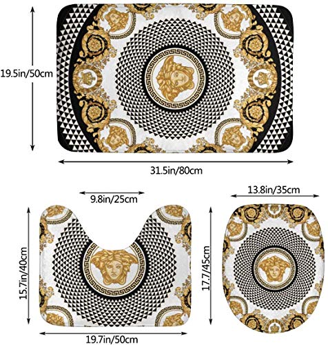 RedBeans Rutschfeste Badematte, 3-teiliges Flanell-Badezimmerteppich-Set, goldenes Barock-Mandala im Vintage-Stil, weicher Sockel, rutschfeste Duschmatte und WC-Abdeckung, Teppich-Set