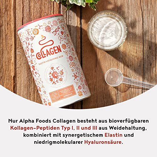 Collagen mit Marine Elastin und Hyaluronsäure - Kollagen Hydrolysat Peptide Type I, II und III - Optimale Löslichkeit und Bioverfügbarkeit - Geschmacksneutral - 450g Collagen Pulver