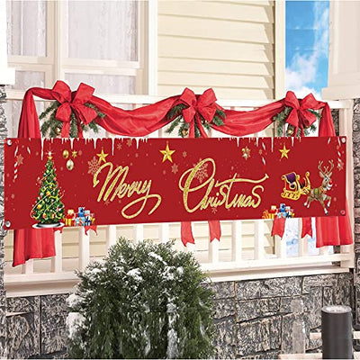 Weihnachts Banner Dekoration,Merry Christmas Banner,Weihnachtsbanner Aussen,Weihnachtsbanner Frohe Weihnachten,Weihnachtsbanner Balkon,Weihnachtsdeko Garten Banner