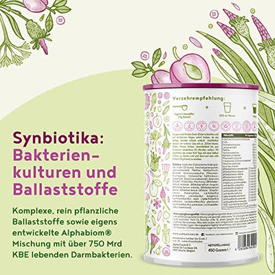 Darm-Elixier - Symbiotika mit Ballaststoffen und Alphabiom® Kulturen-Komplex, Flohsamenschalen, Inulin, Fenchel, Pektine, Klettenfrucht, Süßholzwurzel, Ohne Süßstoffe oder Aromen - 450 Gramm Pulver