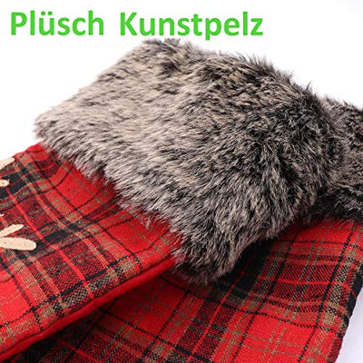 KOHMUI Weihnachtsstrumpf, 4er Rot Groß Plaid Weihnachtsstrumpf Weihnachtsschmuck zum Befüllen und Aufhängen, 46cm Hellbraun Schneeflocke Strümpf für Weihnachten Deko