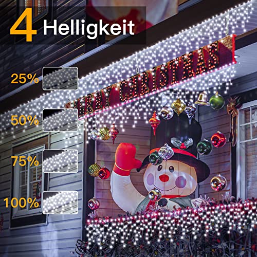 Weihnachtsbeleuchtung Außen - Ollny 15M 594 LED Eisregen Lichterkette Außen mit Fernbedienung Wasserdicht 8 Leuchtmodi Lichterkette Außen weiß für Balkon Fenster Haus Pavillon Terrasse Weihnachtsdeko