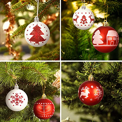 ZOOI Weihnachtskugeln Kunststoff Set Rot Weiß, 16 Stücke 6CM Christbaumkugeln Deko Weihnachten, Weihnachtsbaumschmuck mit Aufhänger Bruchsicher, Weihnachtsdeko Aussen Innen, Plastik Weihnachtskugeln