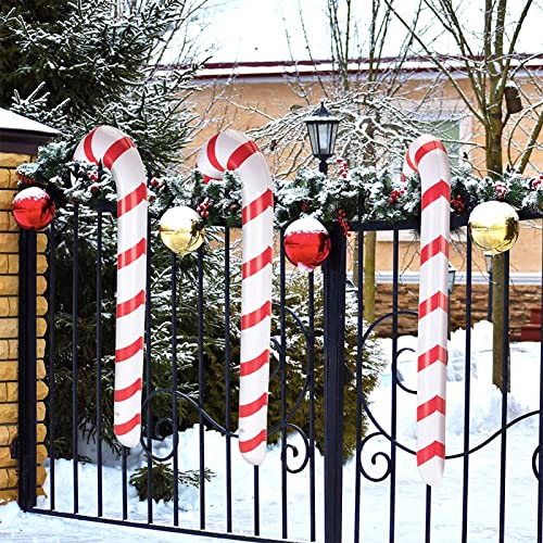 3 Stück 87 cm Aufblasbare Zuckerstangen Weihnachtsdeko,Groß Grinch Deko Weihnachten Outdoor Haustür Zuckerstangen Christbaumschmuck( Rot-Weiß )