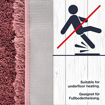 WohnDirect Premium Hochflor Badezimmerteppich Rosa • Rutschfester & Extra Flauschiger Badvorleger • Badteppich, Badematte 80 x 150 cm