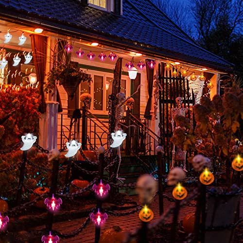 Halloween LED Lichterkette,3 Stück 3M 20 LED Lichterkette außen,2 Modi Lichterkette Halloween Deko Kürbis, Geister, Fledermaus Anhänger Lichter mit Batteriebetrieben für Halloween Deko Party Garten