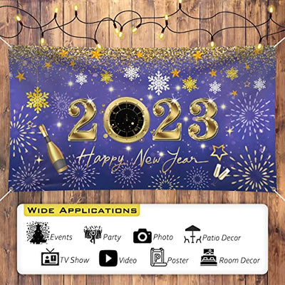 2023 Happy New Year Hintergrund Banner 200 x 110 cm Große Größe Happy New Year Banner Lila Hintergrund Banner Silvester Party Dekorationen Zubehör für Neujahr Party Dekorationen Feier