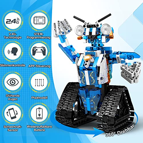 VEPOWER Roboter Kinder Spielzeug,Programmierbar und Ferngesteuerter,APP und Fernbedienung Technik Mint Roboter Bausteine Geschenk für Jungen und Mädchen ab 8 9 10 11 12 Jahren -369 Stück