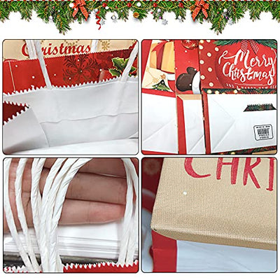 Geschenktüten weihnachten, 12 Stücke Weihnachts Kraft Geschenktaschen Kraftpapier Verpackung Weihnachten Geschenk Papiertueten, Santa Geschenktüte Tote Bag für Geschenke Party (A)