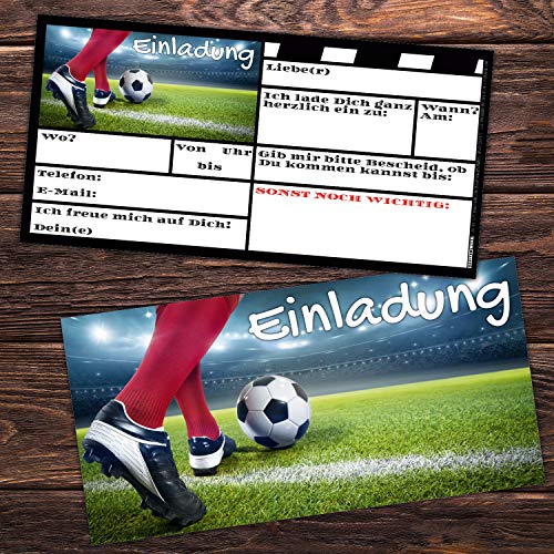 12 Fussball Einladungskarten im Set zum Kinder-Geburtstag oder Fußball-Party - Einladungen für Jungen Mädchen Teenager & Erwachsene von BREITENWERK