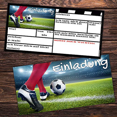 12 Fussball Einladungskarten im Set zum Kinder-Geburtstag oder Fußball-Party - Einladungen für Jungen Mädchen Teenager & Erwachsene von BREITENWERK