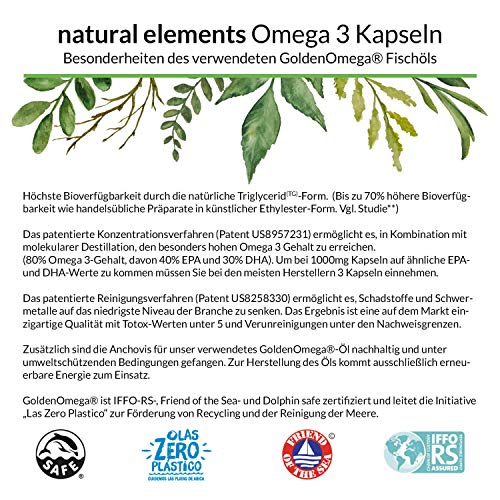 Premium Omega 3 Fischöl Kapseln - 3-fache Stärke: GoldenOmega® in Triglycerid-Form - Laborgeprüft, aufwendig aufgereinigt und aus nachhaltigem Fischfang