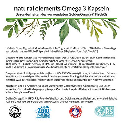 Premium Omega 3 Fischöl Kapseln - 3-fache Stärke: GoldenOmega® in Triglycerid-Form - Laborgeprüft, aufwendig aufgereinigt und aus nachhaltigem Fischfang