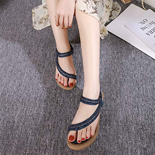 ZOEREA Damen Sandalen Flach Sommerschuhe PU Leder Bohemia Flach Sandalen Zehentrenner