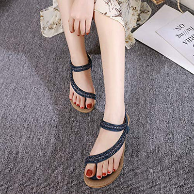 ZOEREA Damen Sandalen Flach Sommerschuhe PU Leder Bohemia Flach Sandalen Zehentrenner