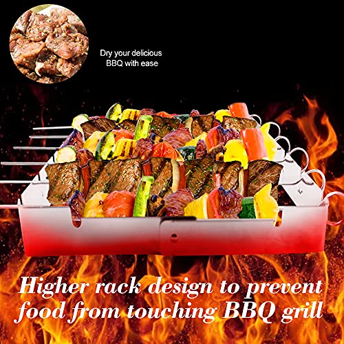 EMAGEREN Grillspieße edelstahl BBQ Schaschlikspieße Edelstahl Set Grillspieß Aufsatz Grill-Rahmen Schaschlik Fleischspieße BBQ Grill-Zubehör mit 6 Spießen, 2 Silikonbürsten für Schaschlikgrill