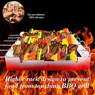 EMAGEREN Grillspieße edelstahl BBQ Schaschlikspieße Edelstahl Set Grillspieß Aufsatz Grill-Rahmen Schaschlik Fleischspieße BBQ Grill-Zubehör mit 6 Spießen, 2 Silikonbürsten für Schaschlikgrill