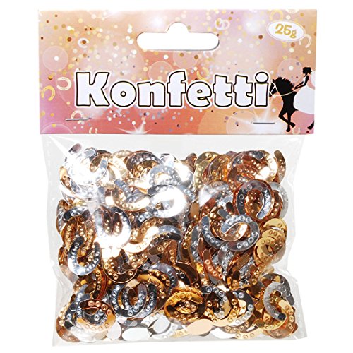 1 Beutel mit 25 g Konfetti Mix Motiv Hufeisen Metallicfolie