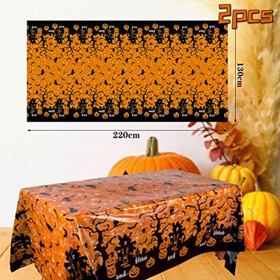 Tischdecke Halloween Deko 2 Stück Halloween Party Tischdecke,Größe 220cm * 130 cm Gruseliger Kürbis Tischdecke Rechteckige wasserdichte Halloween Gruselige Tischdecke für Halloween Party Dekor