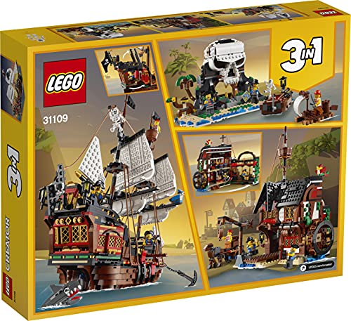 LEGO 31109 Creator 3-in-1 Piratenschiff, Taverne oder Totenkopfinsel Spielzeug Set, Piratentaverne, Pirateninsel