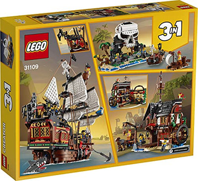 LEGO 31109 Creator 3-in-1 Piratenschiff, Taverne oder Totenkopfinsel Spielzeug Set, Piratentaverne, Pirateninsel