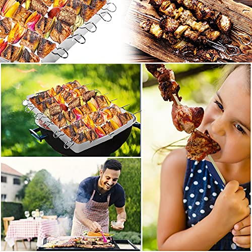 EMAGEREN Grillspieße edelstahl BBQ Schaschlikspieße Edelstahl Set Grillspieß Aufsatz Grill-Rahmen Schaschlik Fleischspieße BBQ Grill-Zubehör mit 6 Spießen, 2 Silikonbürsten für Schaschlikgrill