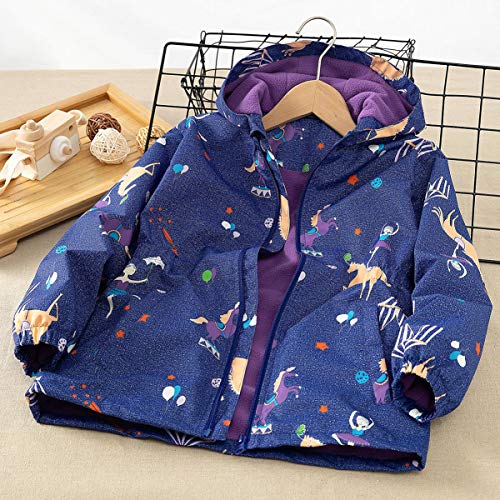 SXSHUN Kinder Mädchen Softshell Jacke Kapuzenmantel Übergangsjacke Warm Winddicht Atmungsaktiv Frühling Herbst Outwear Oberbekleidung, lila Blume, 104-110(Etikettengröße:110)