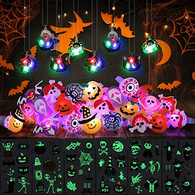 Twister.CK Halloween Kids LED Leuchtringe, 54 Stück LED Glow Party Leuchtspielzeug - Blinkende Ringkette Temporäre Tattoos für Halloween Party Supply Bags Filler