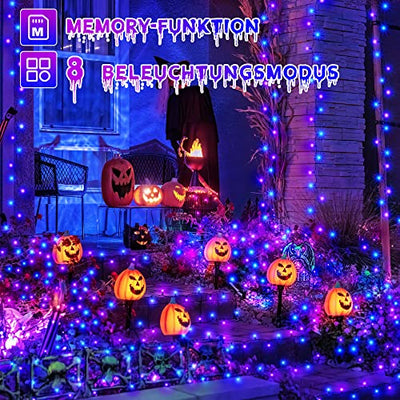 Halloween Deko Lichterkette-Ollny 40M 400LEDs Blau Lila Lichterkette Außen 8 Modi-Wasserdicht Halloween Lichterkette mit Fernbedienung Stecker für Aussen Innen