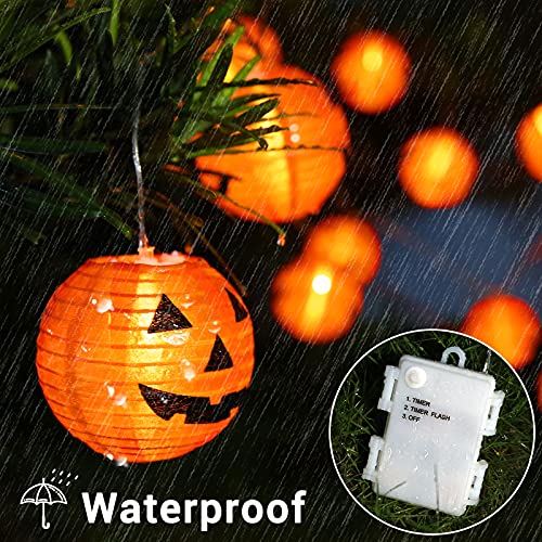 Qedertek Halloween Deko Garten, 4M 20 LED Orange Kürbis Lampion Lichterkette mit Batteriebetrieben, 2 Modi Wasserdicht Halloween Lichterkette für Außen Innen, Allerheiligen, Halloween Dekorations