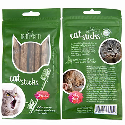 PRETTY KITTY Katzen Zahnpflege Sticks: 5X Matatabi Stick Katze aus Holz als Katzenspielzeug Natur gegen Mundgeruch – Dental Sticks Katze – Katzen Kauspielzeug für praktische Dental Care bei Katzen