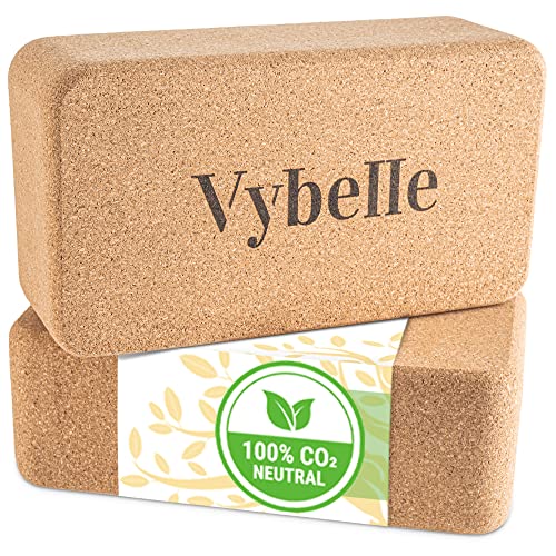 Vybelle® Yoga Block 2er Set aus Kork [100% Klimaneutral] INKL. Tragetasche und E-Book - Ergonomischer & hochwertiger Naturkork Yogablock - Yoga Klötze Yoga Klotz Yogablöcke für Pilates