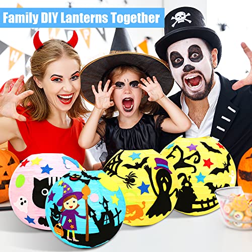 CJBIN Halloween Laterne Kinder, 6 Stück Faltbar Halloween Papierlaterne mit Laternen Stab, Rund Ballform LED Halloween Lampion , Papierlaterne Halloween für Kinderpartys Halloween Weihnachten