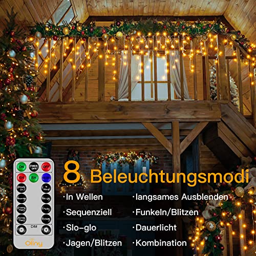 Weihnachtsbeleuchtung Außen, Ollny Eisregen Lichterkette Außen 10m 396LEDs 66Saiten, Lichtervorhang mit Fernbedienung & Timer Strom 8 Modi für Weihnachten, Silvester, Balkon - Lichterkette Warmweiß