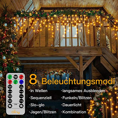 Weihnachtsbeleuchtung Außen, Ollny Eisregen Lichterkette Außen 10m 396LEDs 66Saiten, Lichtervorhang mit Fernbedienung & Timer Strom 8 Modi für Weihnachten, Silvester, Balkon - Lichterkette Warmweiß