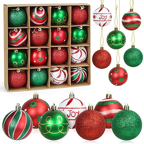 Weihnachtskugeln Set, 16 Stück Christbaumkugeln Rot Grün 6cm, Kunststoff Weihnachtsbaumkugeln Rot Grün, Christbaumschmuck Weihnachtsbaumschmuck, Weihnachtsbaum Dekoration