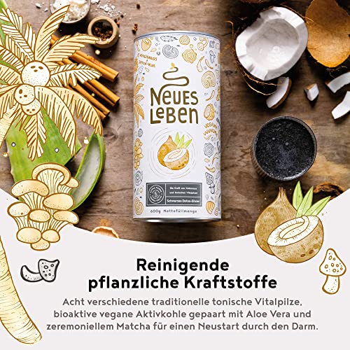 Neues Leben - Schwarzes Detox-Elixier - Formel mit Aktivkohle, Matcha, Aloe Vera, Chaga, Shiitake, Reishi - 600 Gramm Pulver