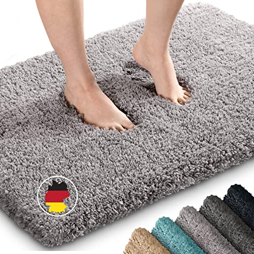 Flauschige Badematten & Badteppiche in Allen Farben 50x80 cm. Ideal geeignet als Badezimmerteppich, WC Vorleger ohne Ausschnitt und Badmatte hochflor. Badematte grau Badteppich grau Badevorleger grau